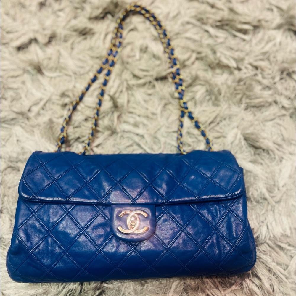 Authentic Chanel Flap Crossbody Bag Purse Blue